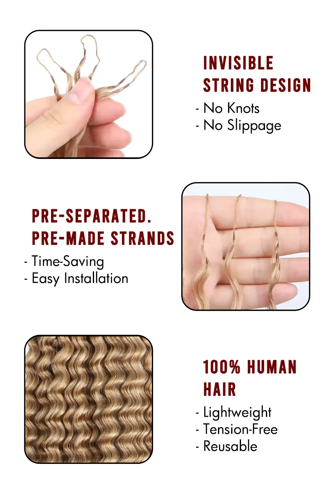 Honey Blonde #27 Water Wave Feather Crochet Human Hair - Image 6