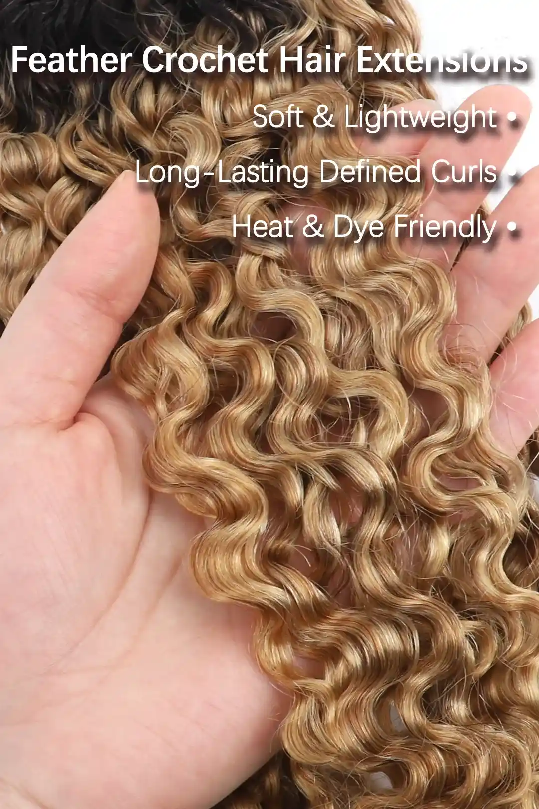 Honey Blonde Ombre Water Deep Wave Feather Crochet Hair - T1B/27 Human Hair - Image 3
