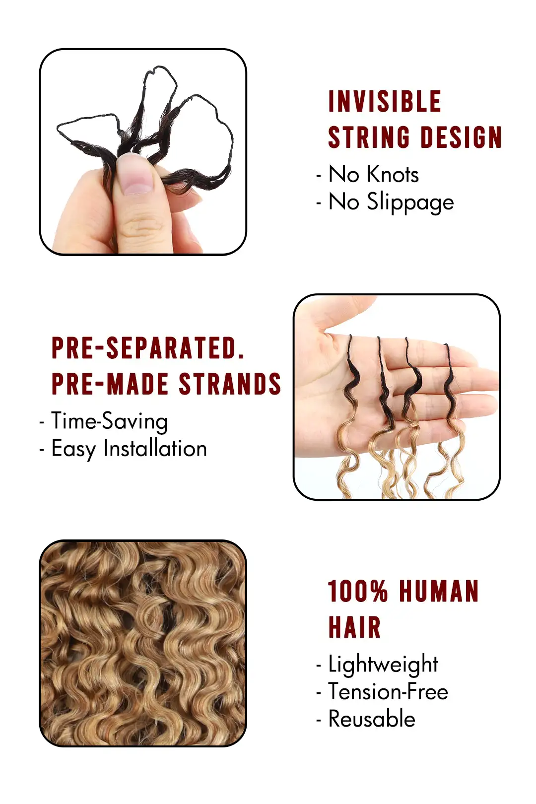 Honey Blonde Ombre Water Deep Wave Feather Crochet Hair - T1B/27 Human Hair - Image 4