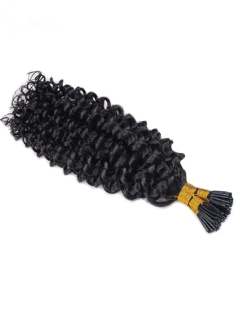I Tip Black Hair Curly Remy Human Hair Extensions - Image 3