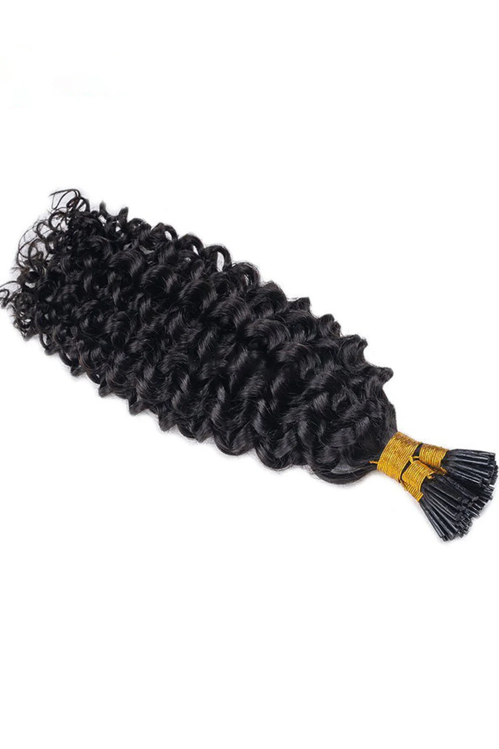 I Tip Black Hair Curly Remy Human Hair Extensions - Image 5
