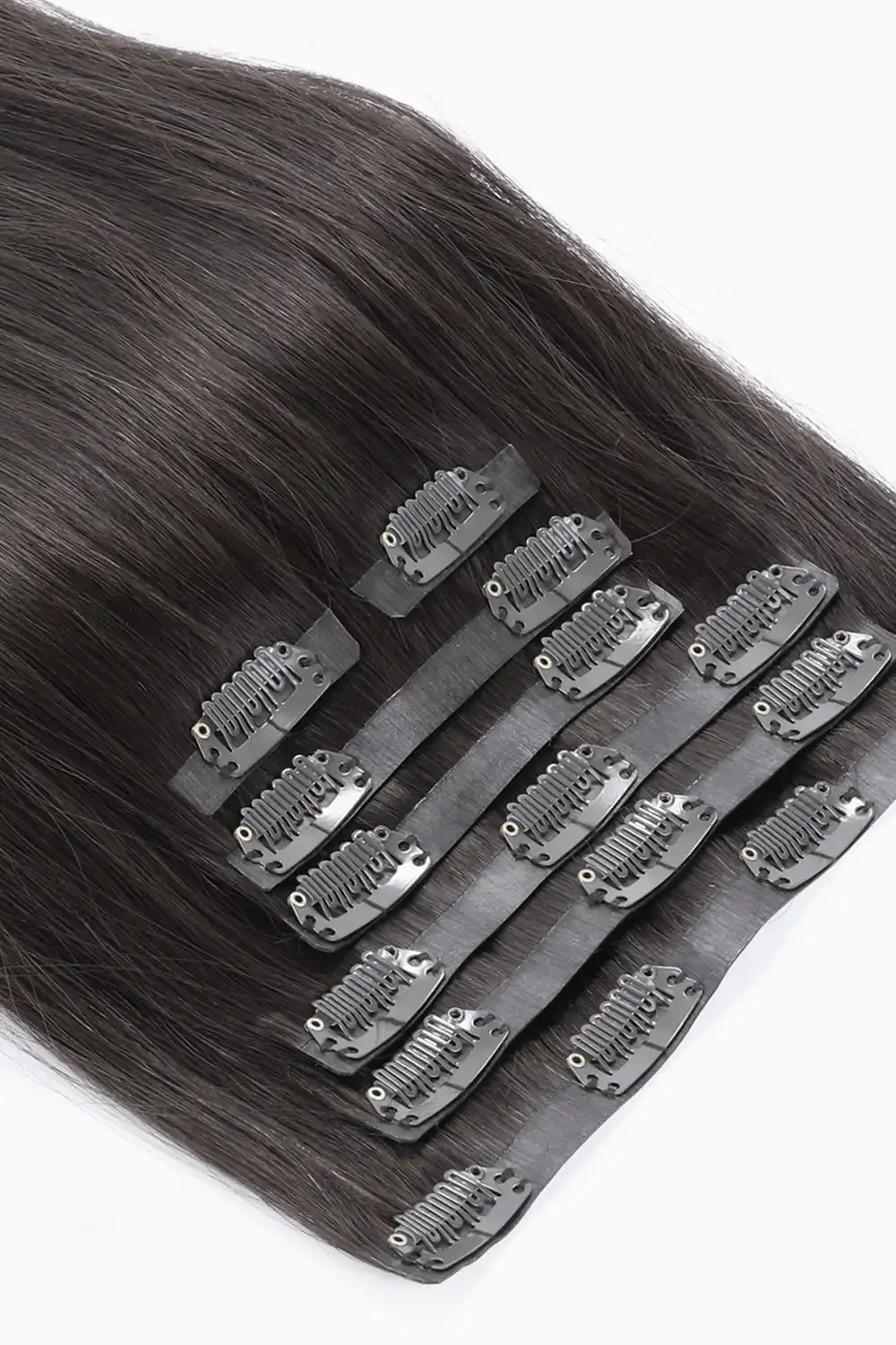 Double Drawn Kinky Straight Seamless Clip in Hair Extensions - Image 2