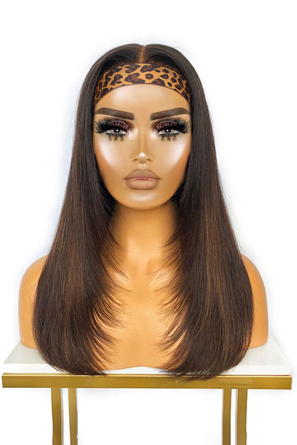 Lace Headband Wig Brown Bone Straight-LH13