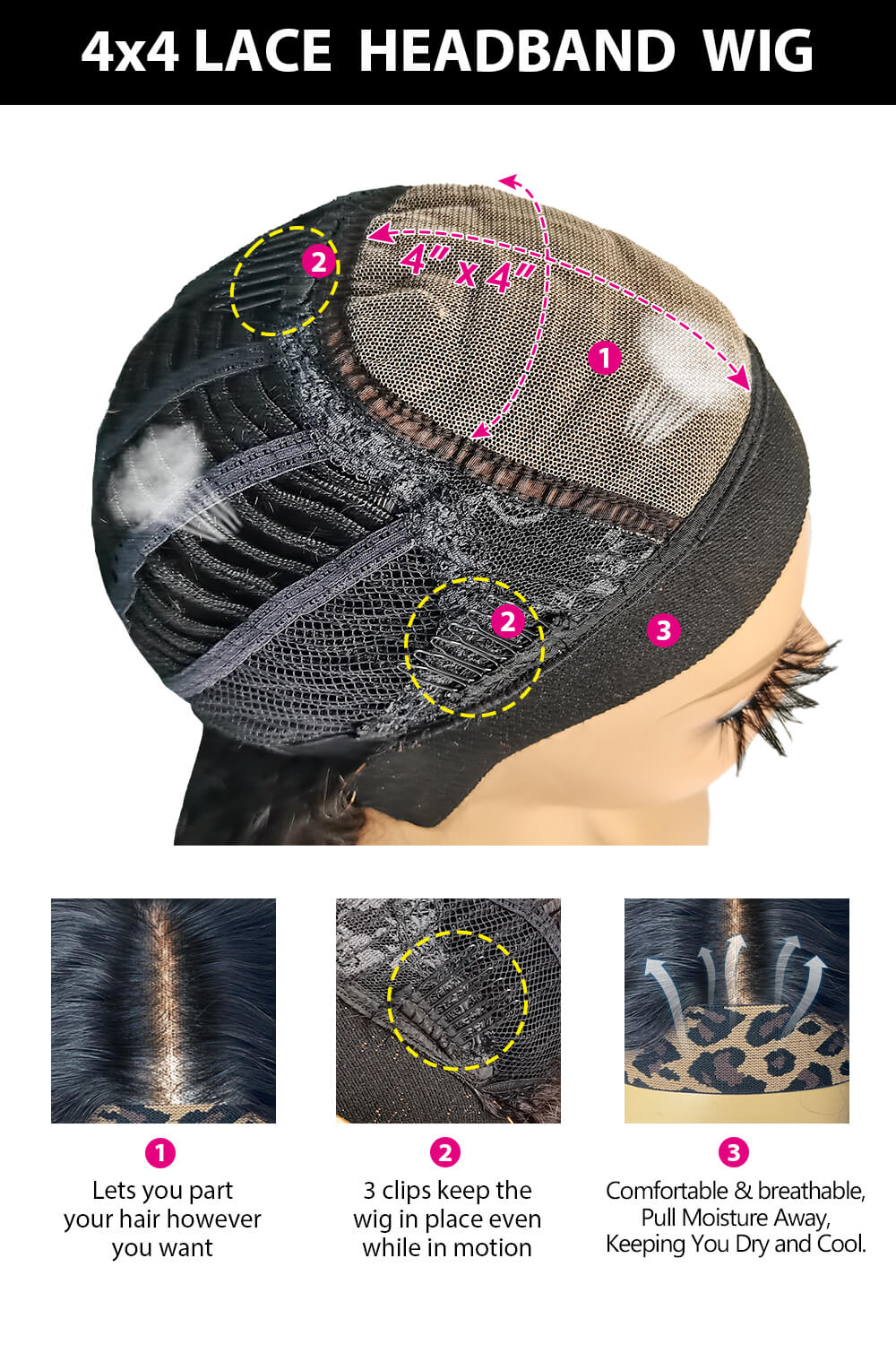 Lace Headband Wig Brown Bone Straight-LH13 - Image 3