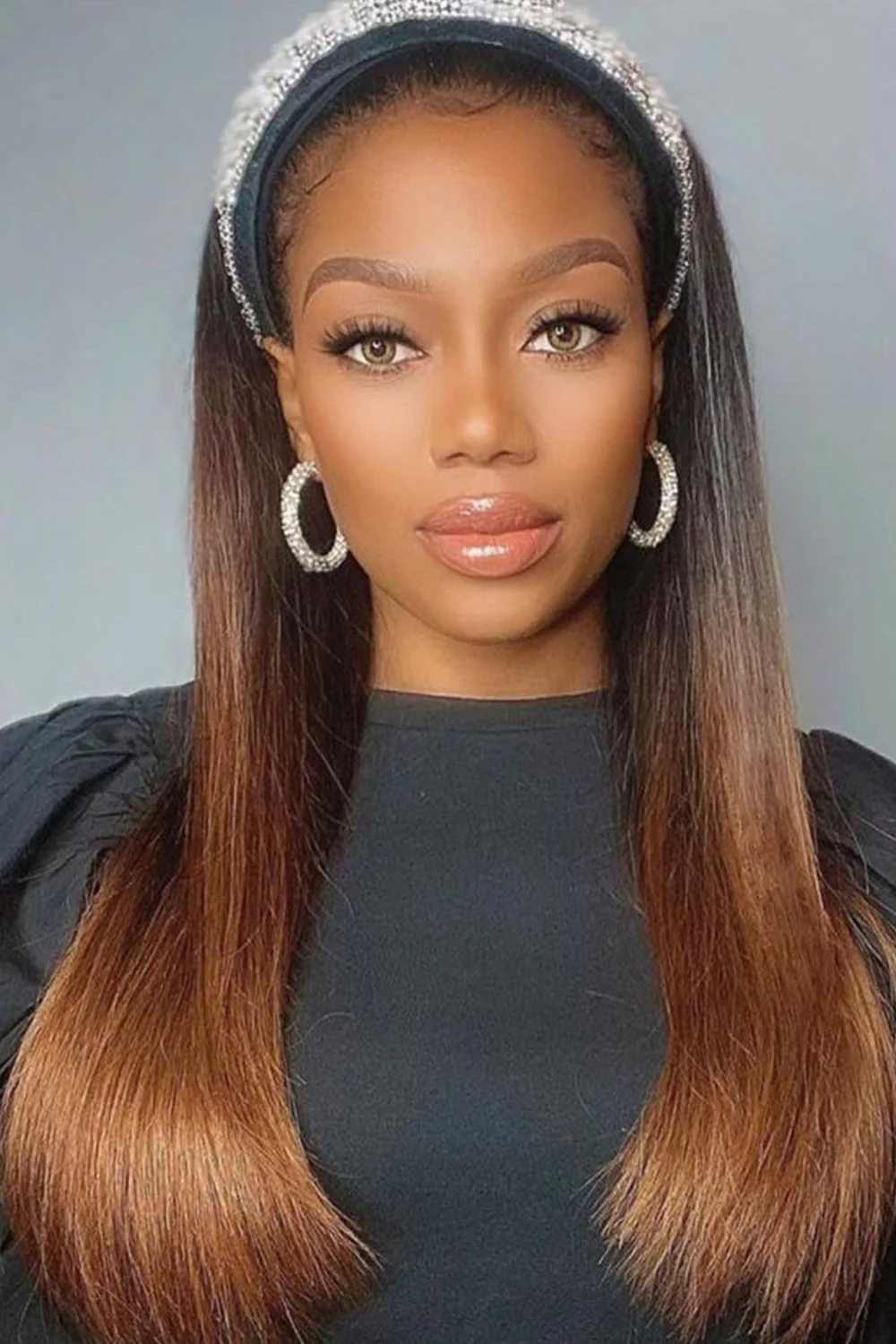 Lace Headband Wig Brown Straight-LH10