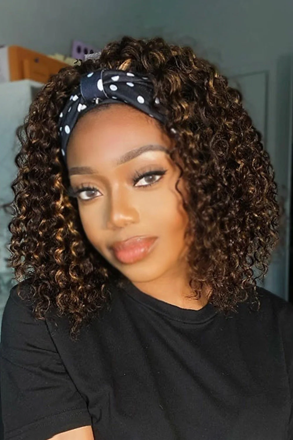 Lace Headband Wig Deep Wave Highlight Brown 12 Inch Bob Human Hair - Image 3
