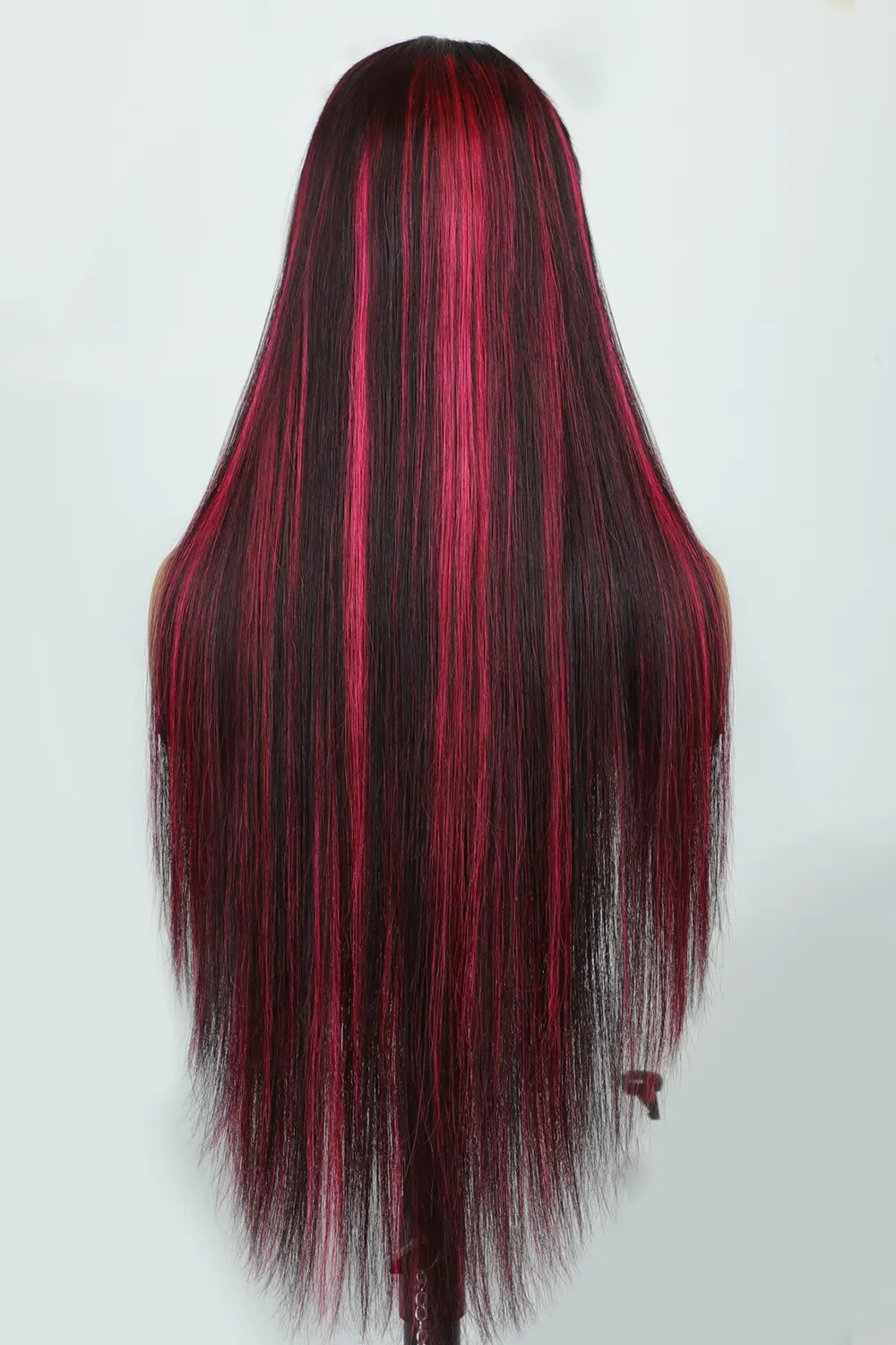 Layered Wolf Cut Burgundy Red Skunk Stripe Wig Glueless HD Lace Straight - Image 4
