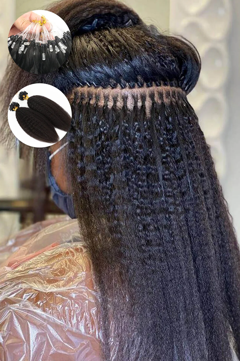 Micro Ring Human Hair Kinky Straight Extensions For Black Hair
