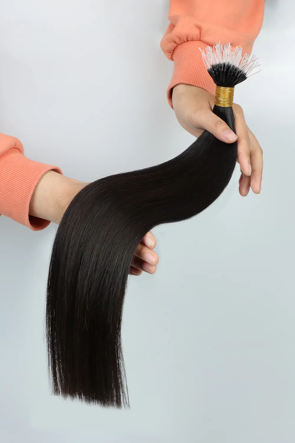 Nano Ring Hair Extensions Flexible F-tip Black Straight - Image 3