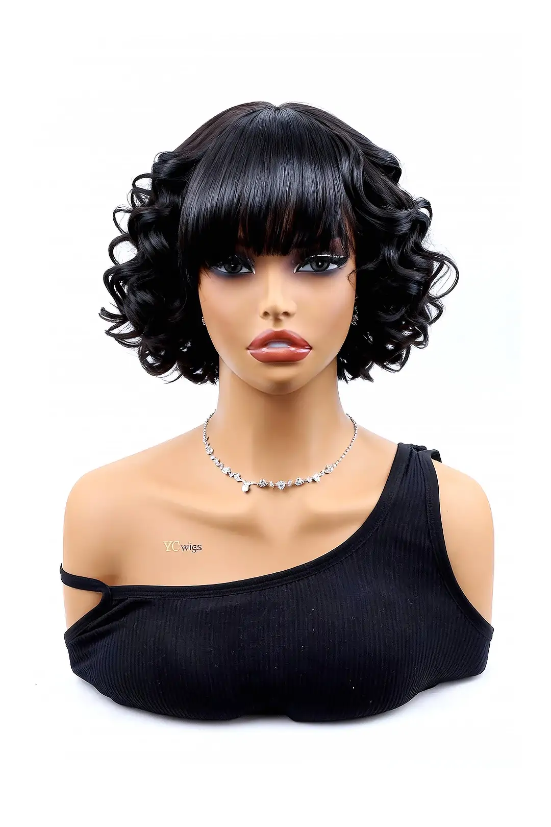 No Glue Lace Top Wigs Big Ocean Wave 12 inch Bob Human Hair with Bangs - Image 7
