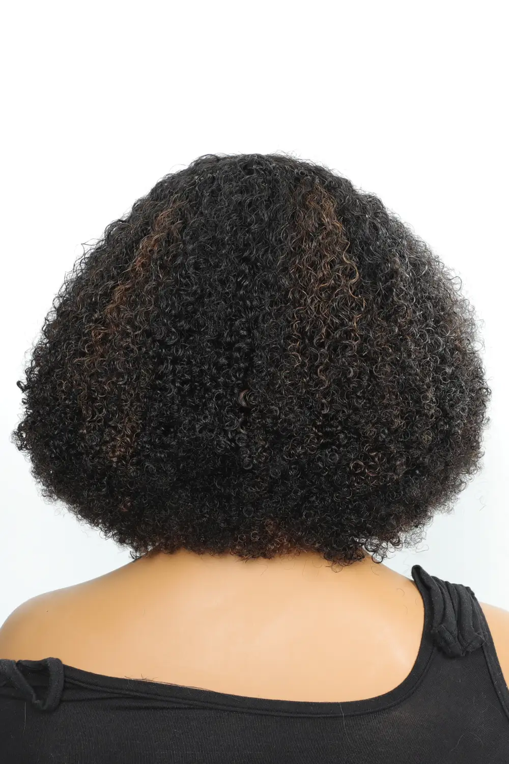 No Glue Wigs With Lace Front Top and Bangs Highlight Brown Curly - Image 3