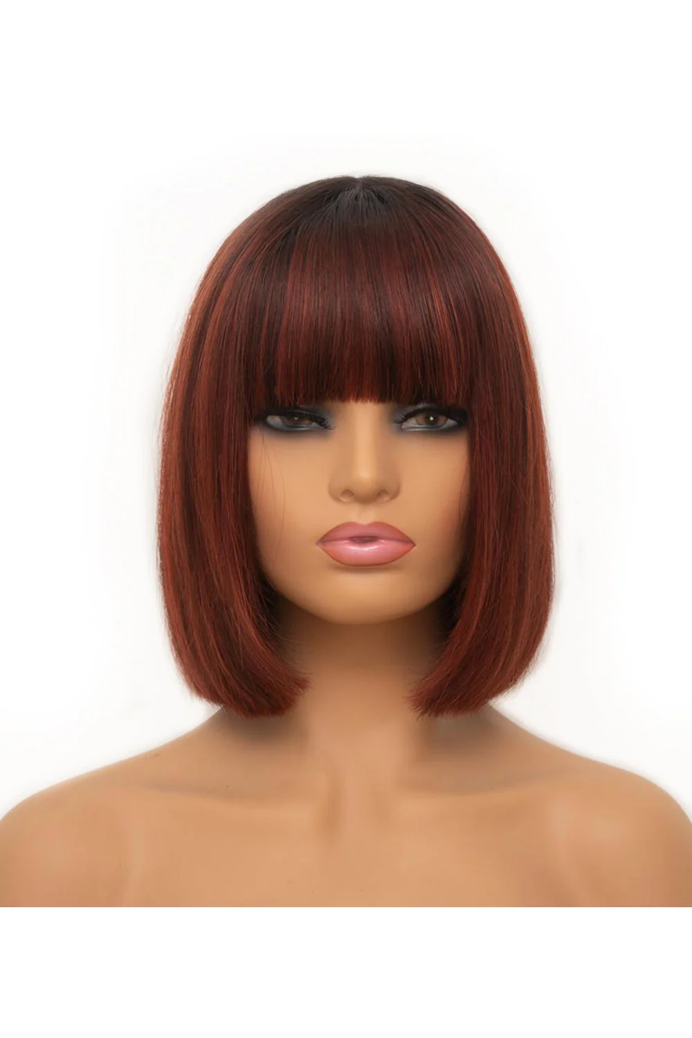 Non Lace Wig With Head Spin Highlight 99J&27# Straight Human Hair MM12 - Image 2