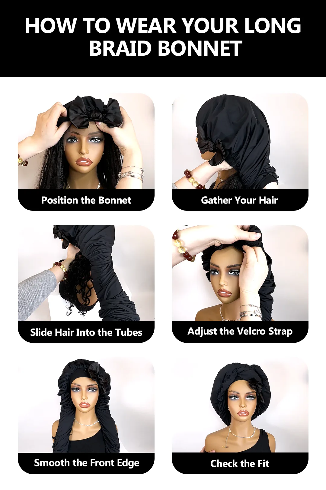 Pantyhose Sleeping Bonnet for Long Braids & Hair Elastic Satin - Image 13