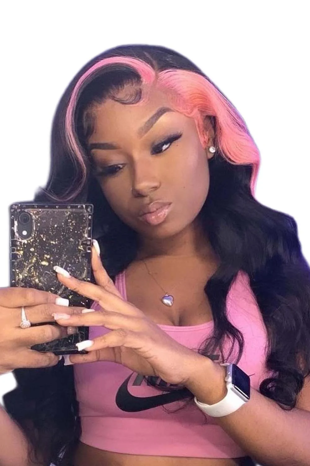 Pink Skunk Stripe Wig Side Part Human Hair Body Wave