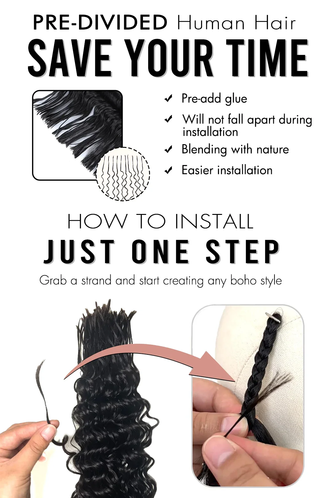 Pre-Divided Deep Wave Bulk Human Hair For Braiding Easy Split BU81 - Image 5