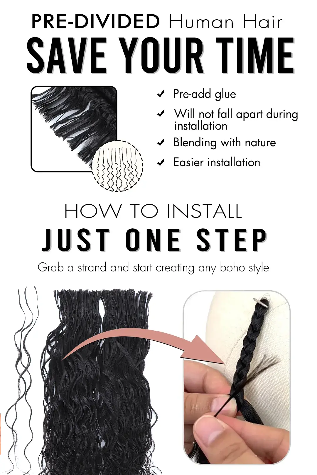 Pre-Divided Loose Wave Bulk Human Hair For Braiding Easy Split BU83 - Image 3