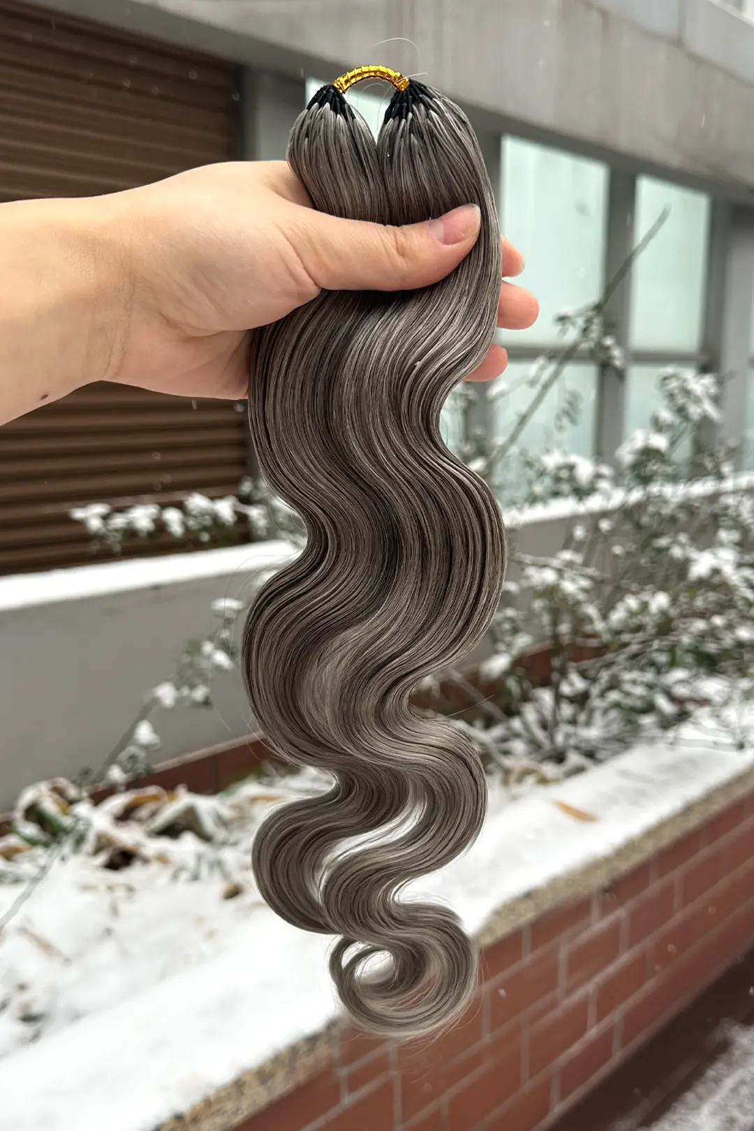 Double Drawn Salt and Pepper Body Wave Feather Crochet Human Hair 85% Gray - Image 3
