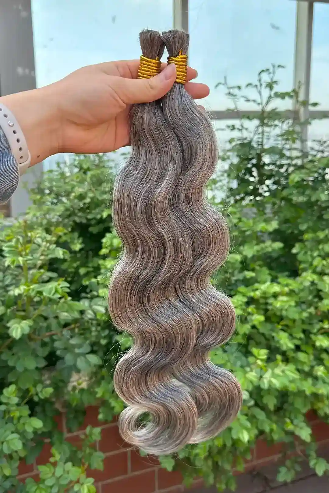 Salt and Pepper Bulk Hair Body Wave for Braiding 70% Gray BU32 - Image 3