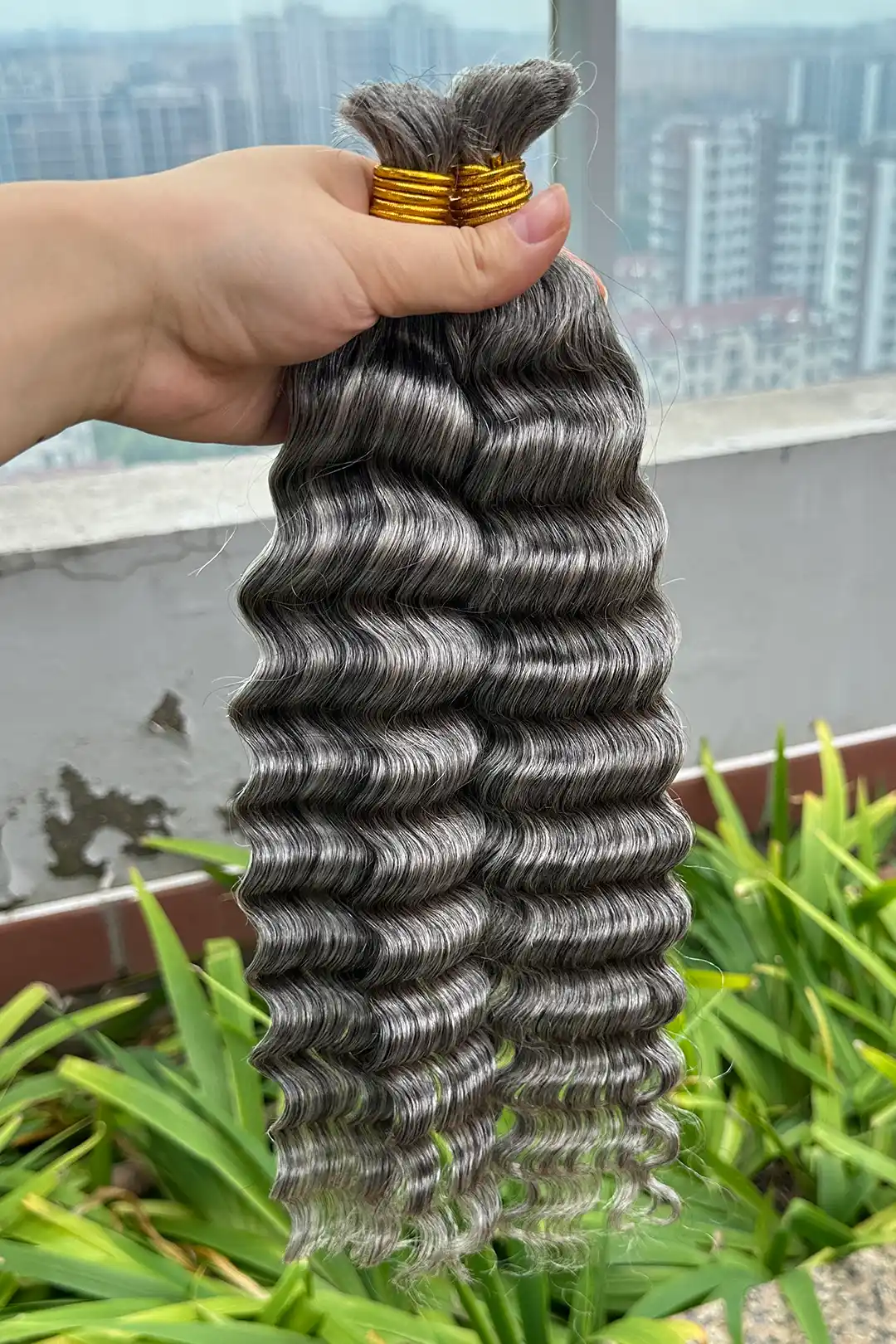 Salt and Pepper Bulk Hair Deep Wave for Braiding 70% Gray BU32 - Image 4