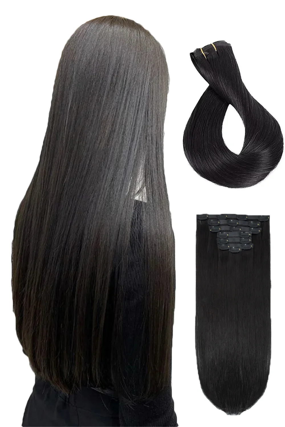 Double Drawn Seamless Clip in Hair Extensions Silicone Weft Straight
