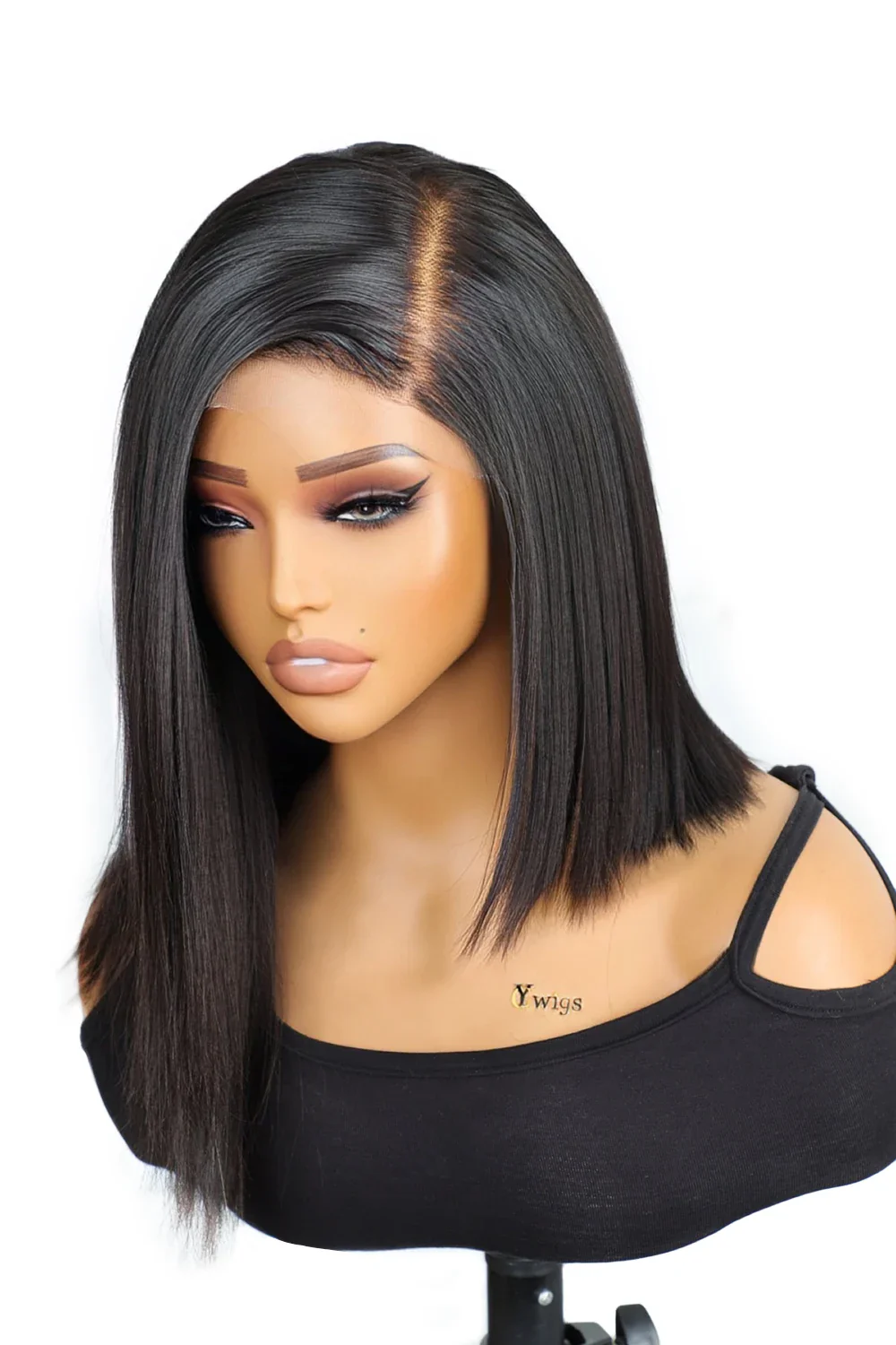 Deep Side Part Asymmetrical Bob 5x5 HD Lace Closure Wig Black Straight
