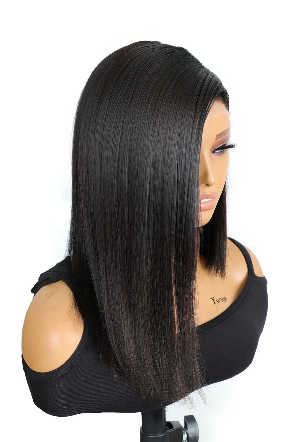 Deep Side Part Asymmetrical Bob 5x5 HD Lace Closure Wig Black Straight - Image 2