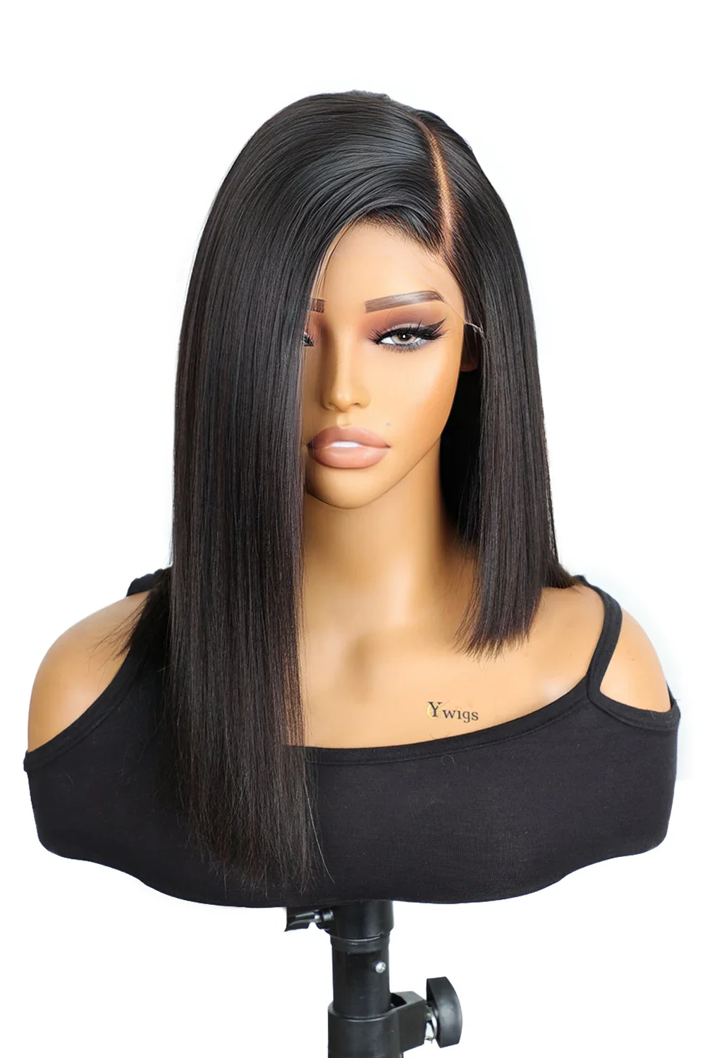 Deep Side Part Asymmetrical Bob 5x5 HD Lace Closure Wig Black Straight - Image 3
