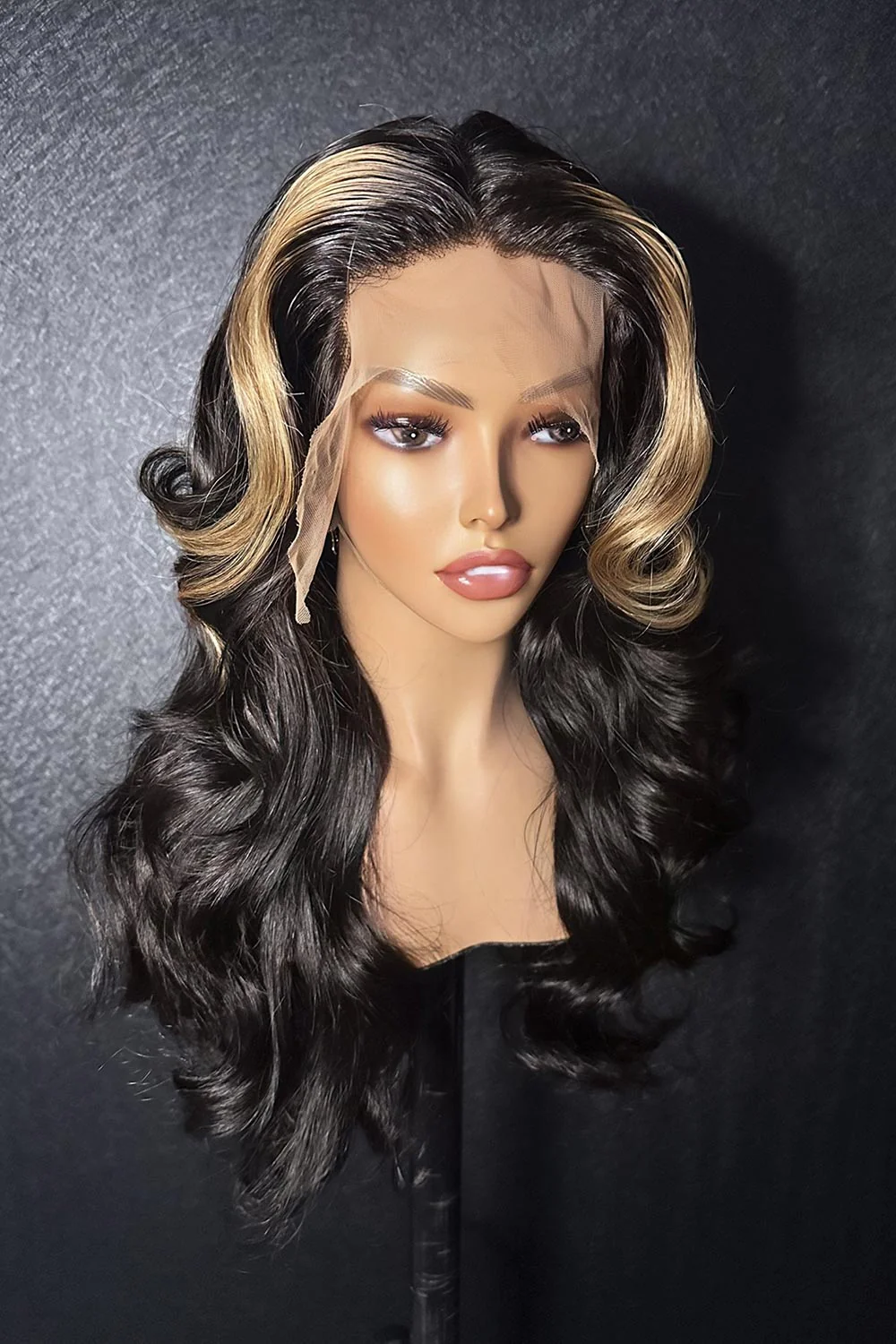 Skunk Stripe Wigs 13x6 Glueless HD Lace Body Wave Brown Highlights