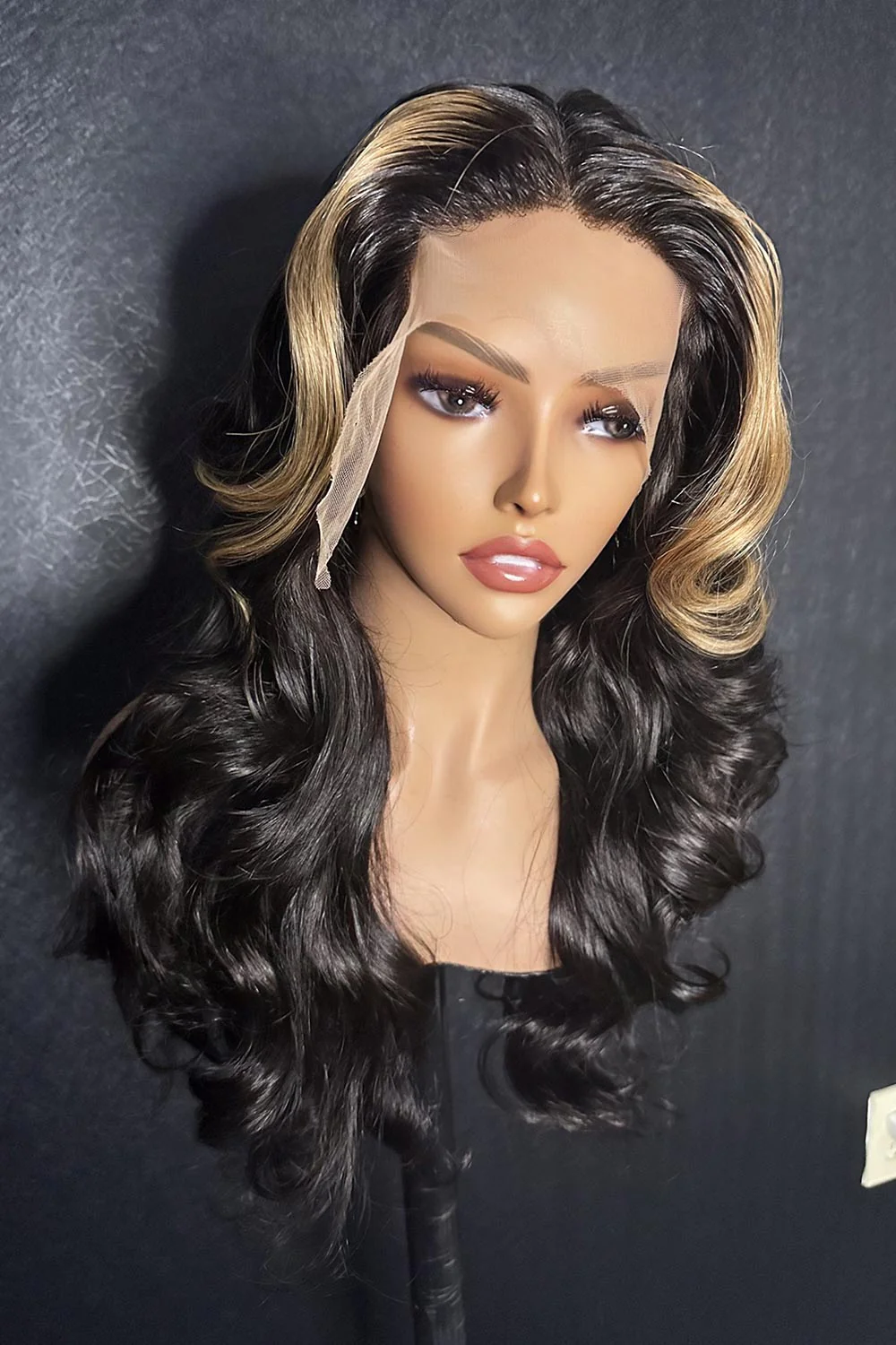 Skunk Stripe Wigs 13x6 Glueless HD Lace Body Wave Brown Highlights - Image 2