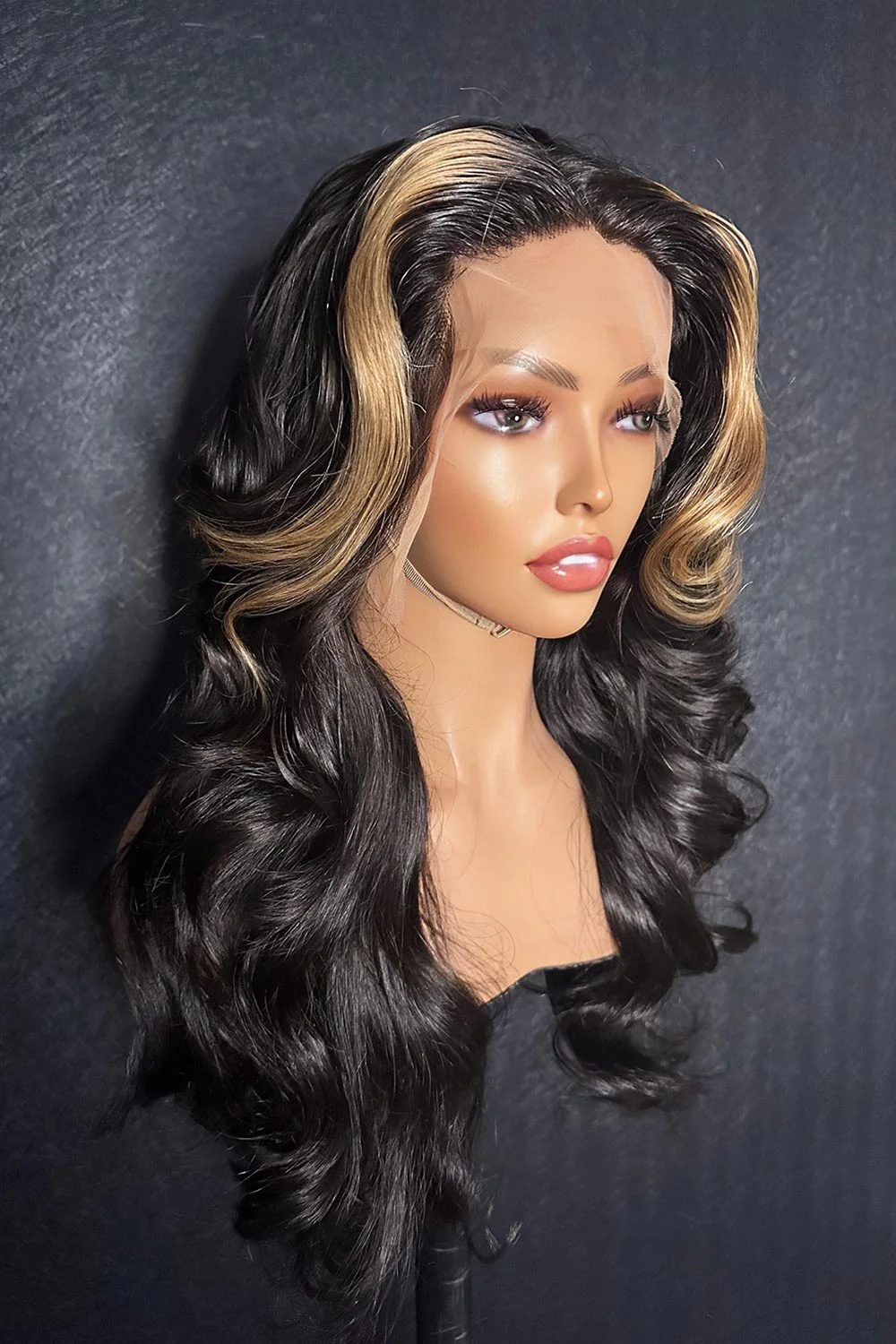 Skunk Stripe Wigs 13x6 Glueless HD Lace Body Wave Brown Highlights - Image 3