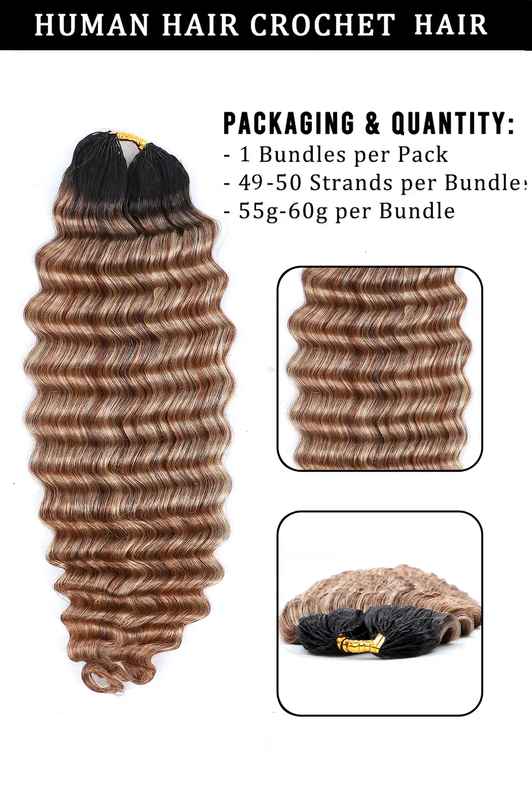 T-Natural Black Mixed 27/30/613 Deep Wave Feather Crochet for Miracle Knots - Image 5