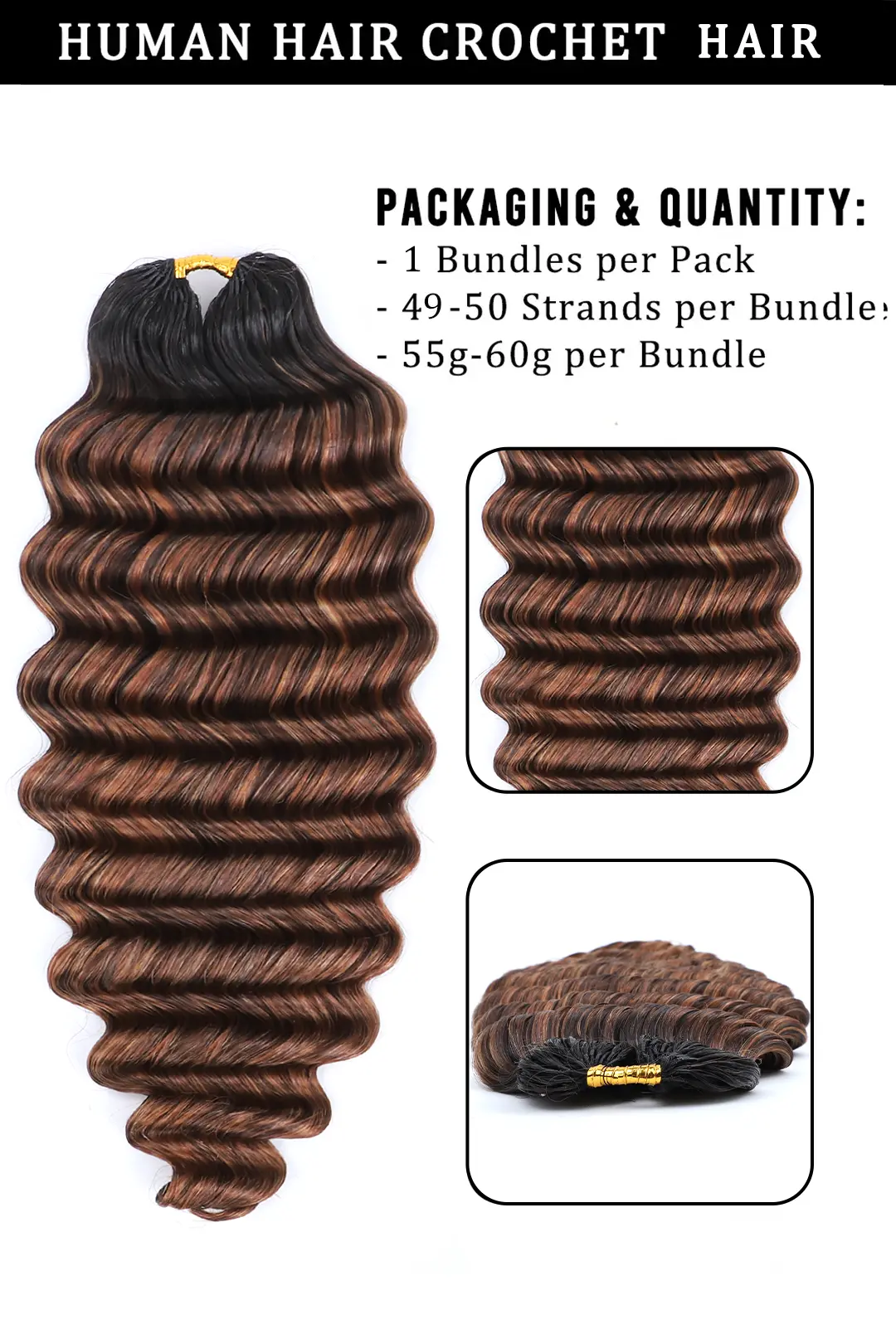 T-Natural Black Mixed 4/27/30 Deep Wave Feather Crochet Human Hair - Image 5