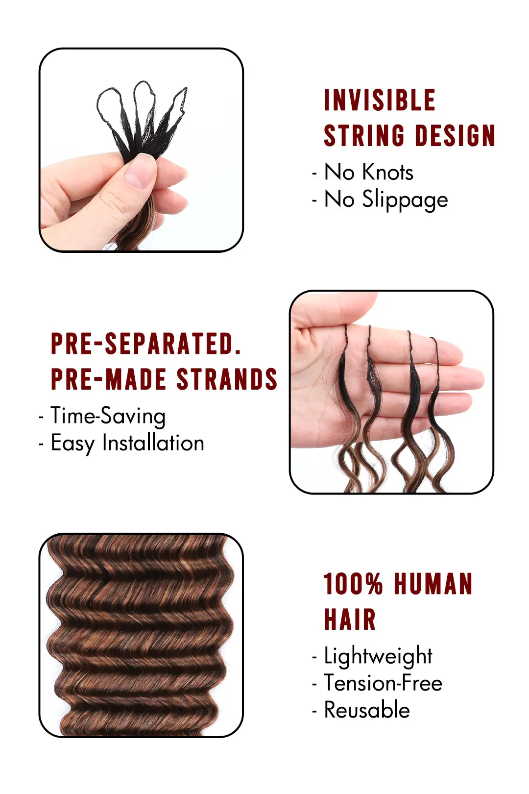 T-Natural Black Mixed 4/27/30 Deep Wave Feather Crochet Human Hair - Image 6