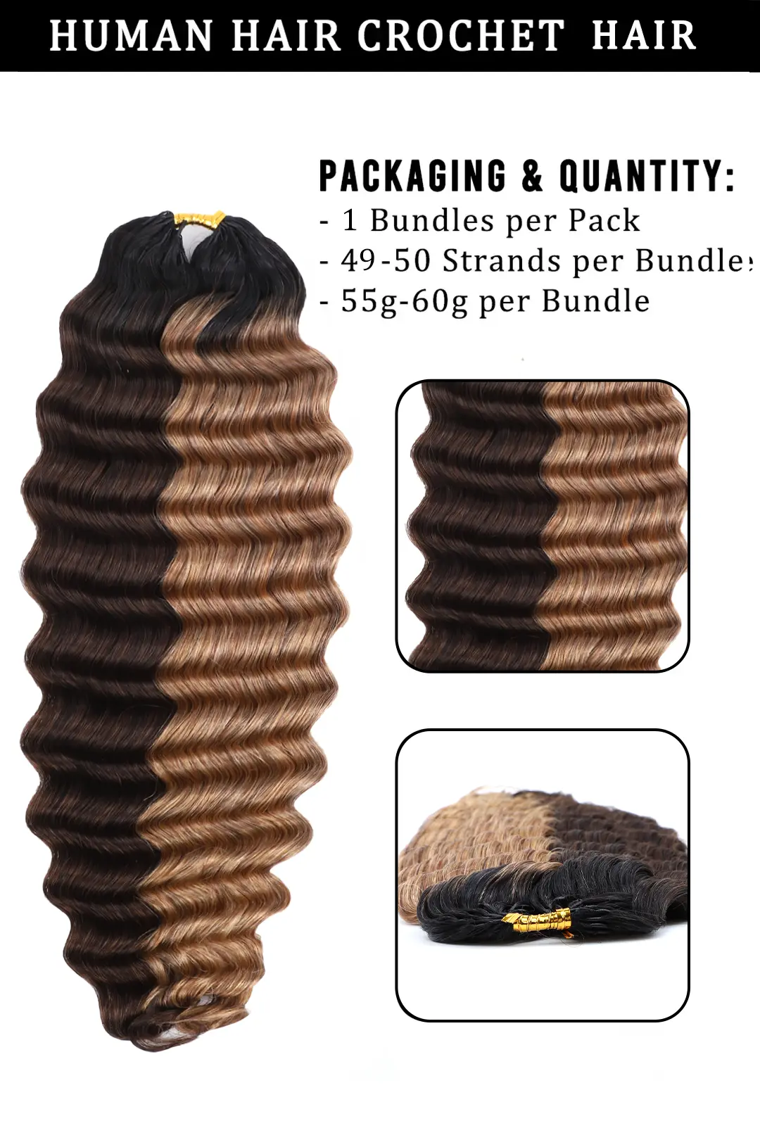 T-Natural Black Piano Color #4/27 Deep Wave Feather Crochet Hair - Image 5