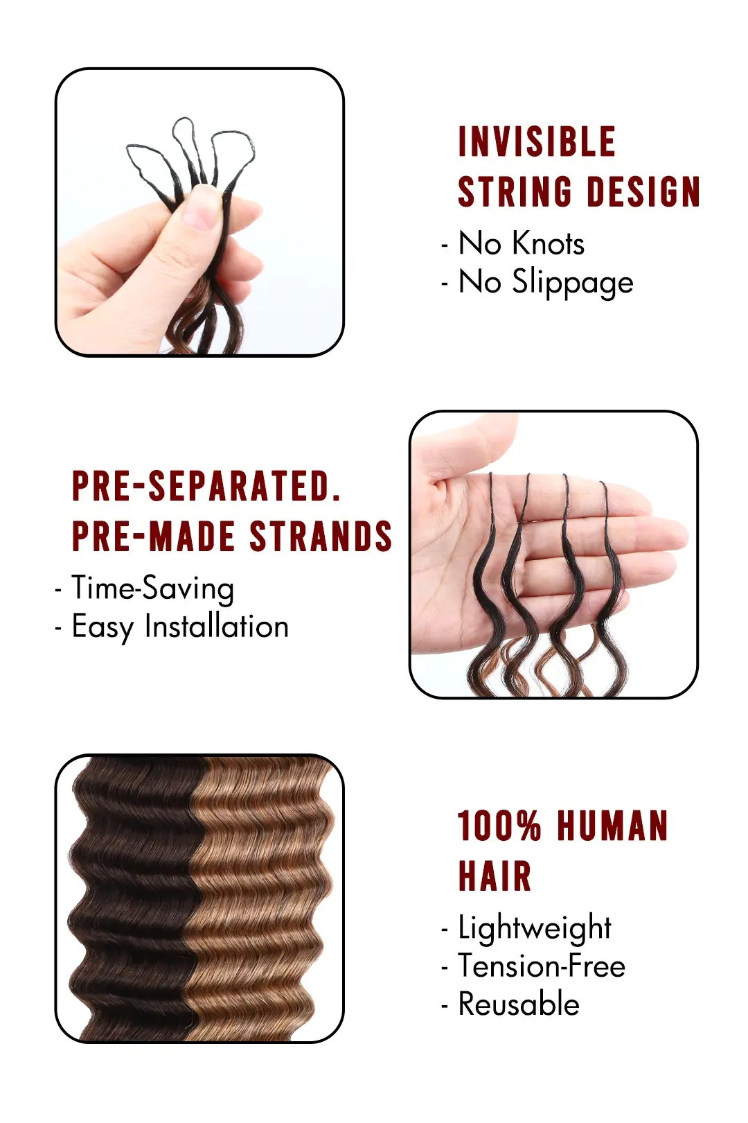 T-Natural Black Piano Color #4/27 Deep Wave Feather Crochet Hair - Image 6