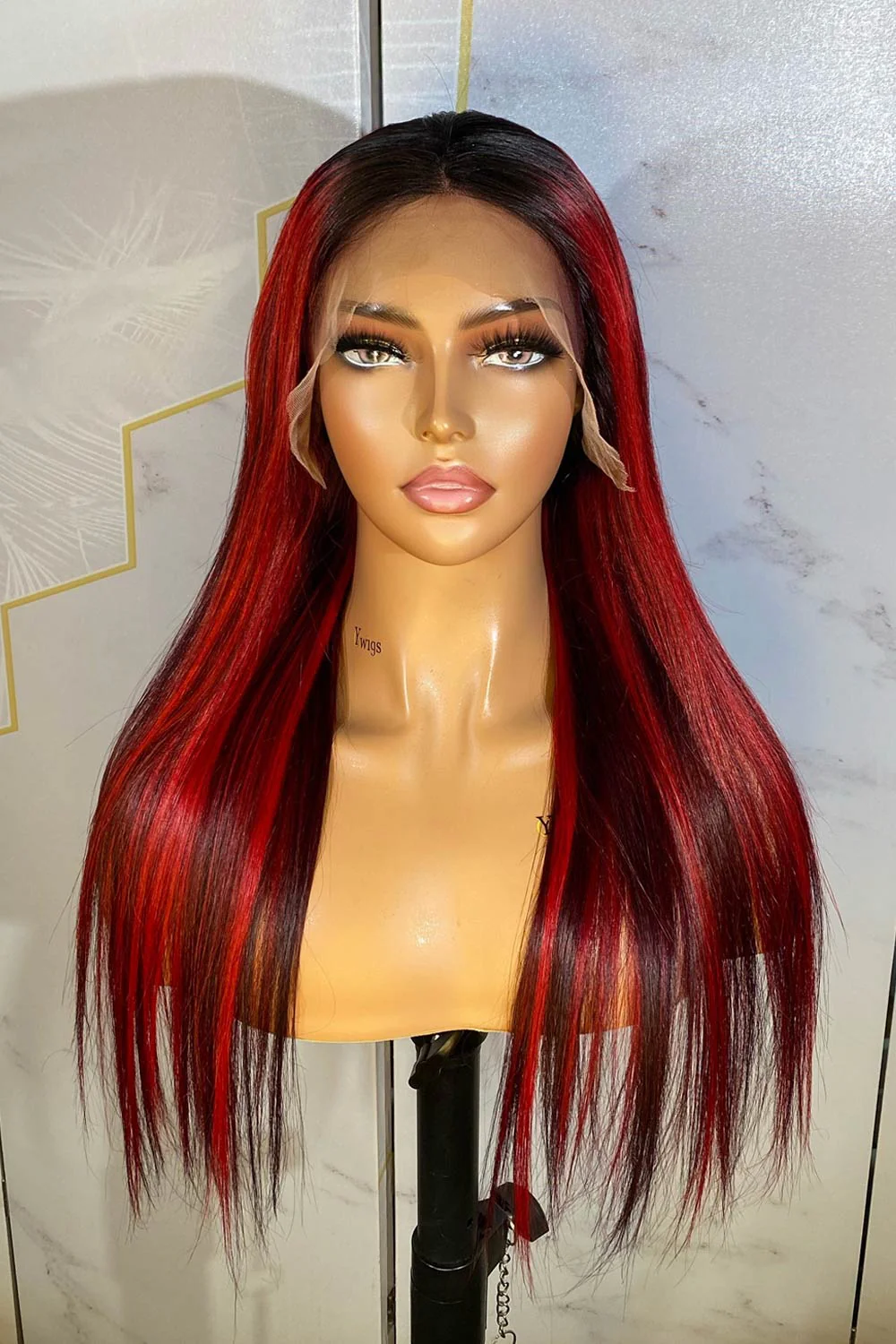 T Part Lace Wig 1B/Red Straight-TP07
