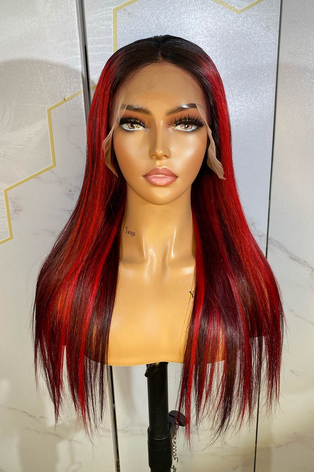 T Part Lace Wig 1B/Red Straight-TP07 - Image 3