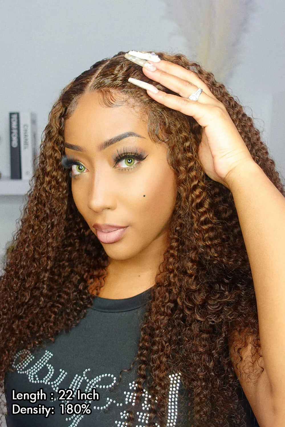T Part Lace Wig Chocolate Color Curly-TP09