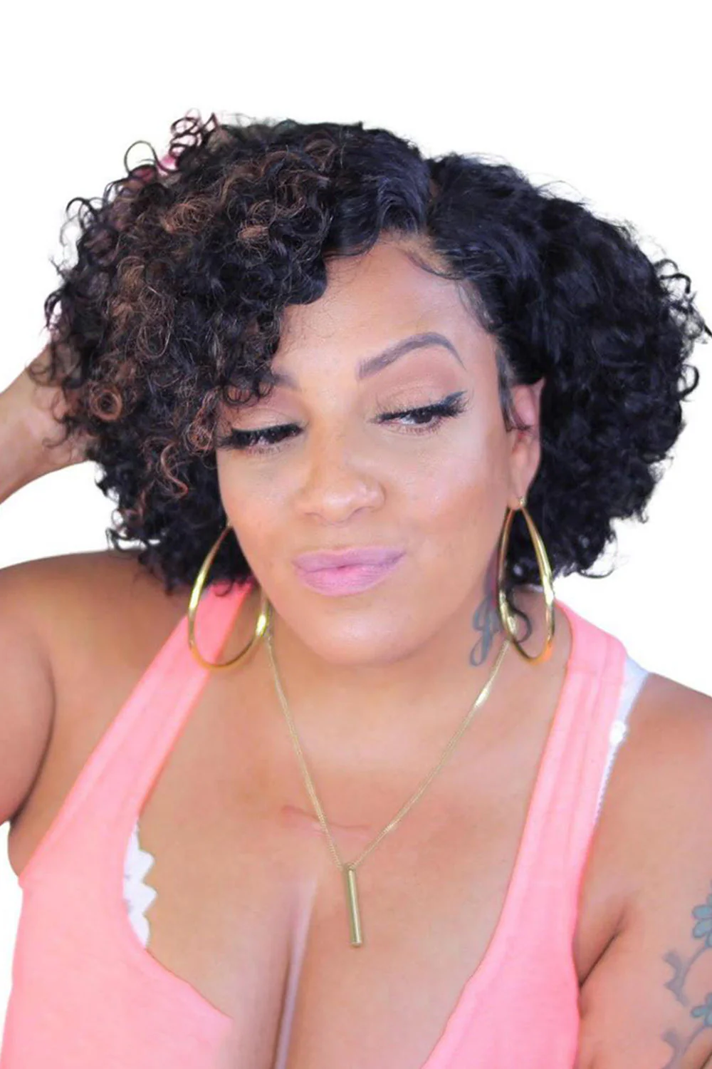 T Part Lace Wig Highlight Curly Bob-PB38 - Image 3