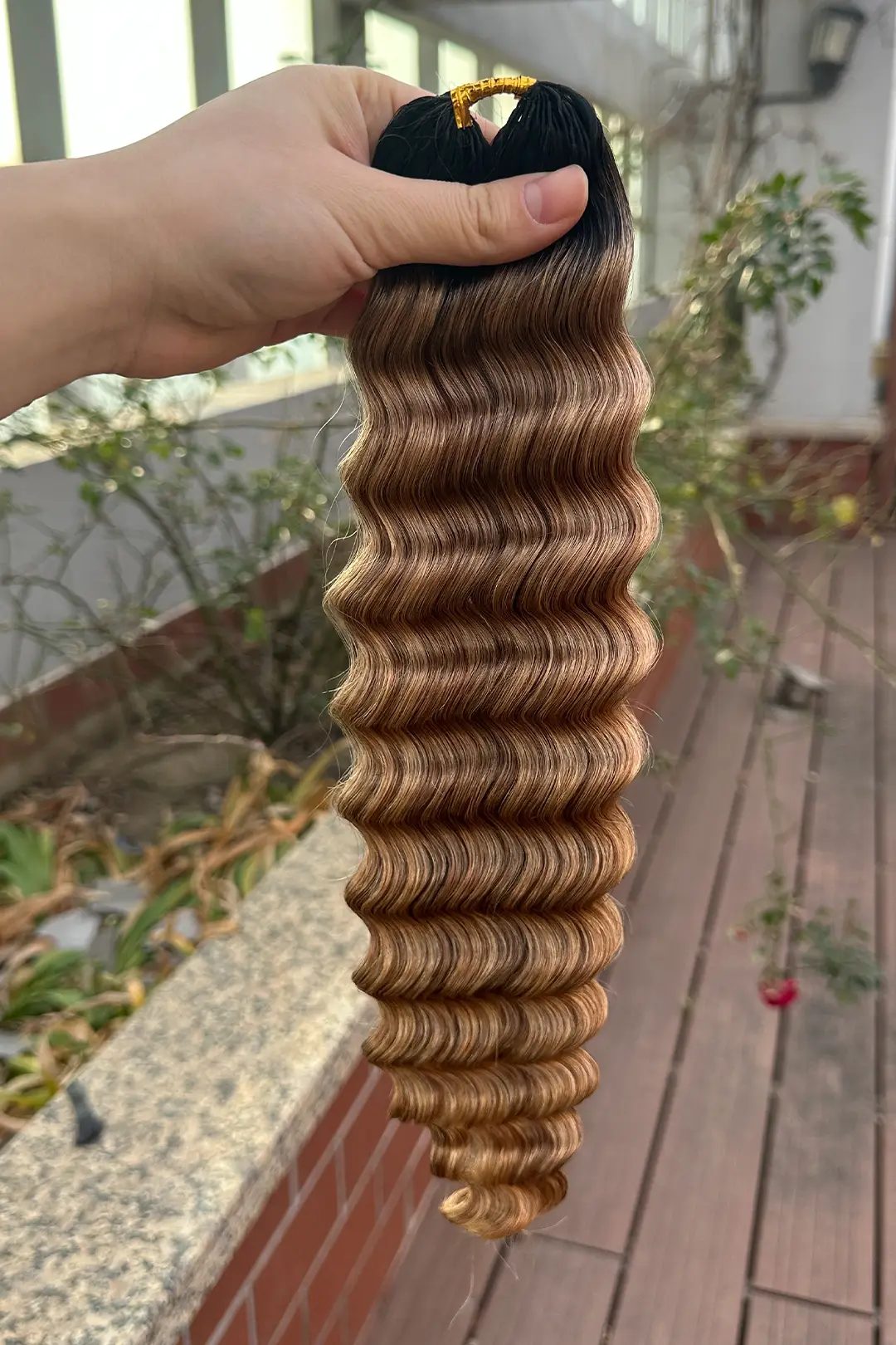 Honey Blonde Ombre Deep Wave Feather Crochet Hair - T1B/27 Human Hair - Image 3