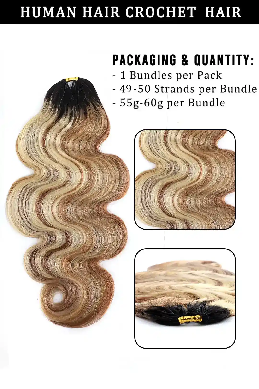 T-Natural Black Mixed 27/30/613 Body Wave Feather Crochet for Miracle Knots - Image 5