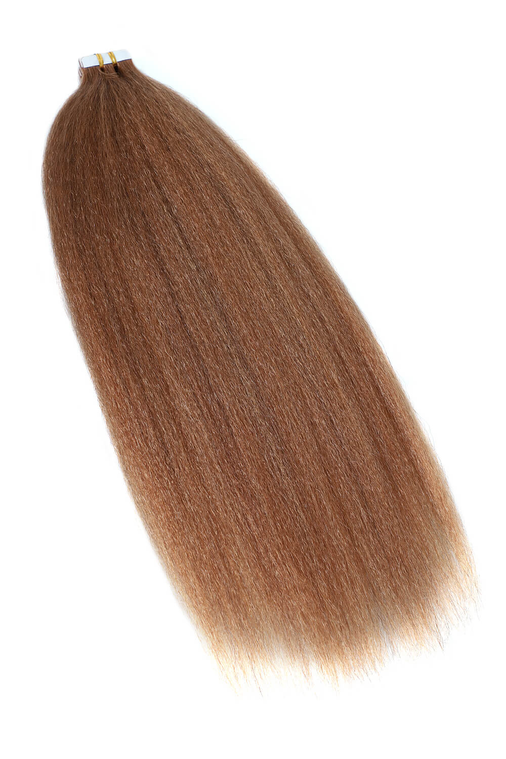 Tape-In Hair Extensions Auburn Brown Kinky Straight Human Hair - Image 3