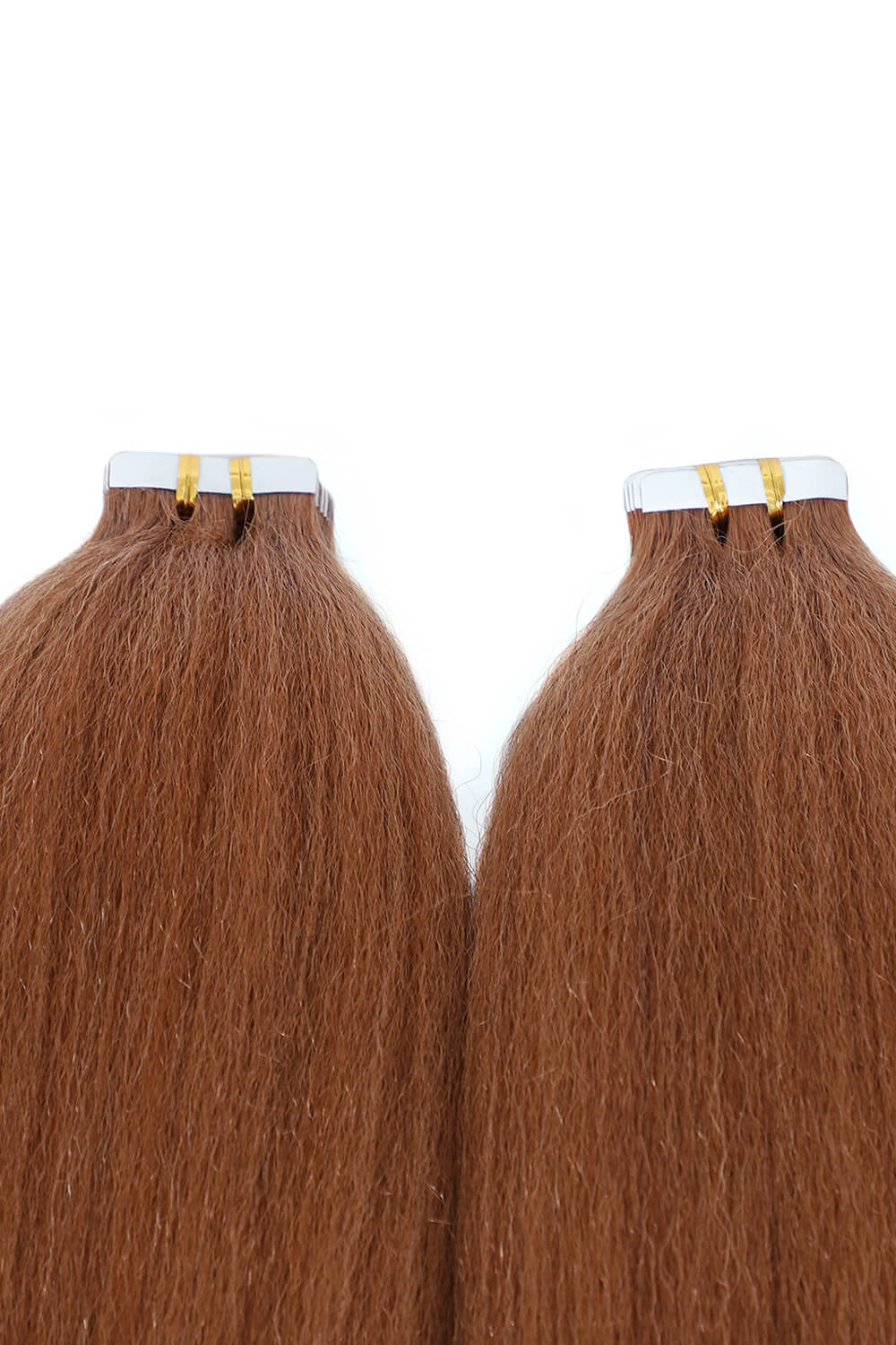 Tape-In Hair Extensions Auburn Brown Kinky Straight Human Hair - Image 4