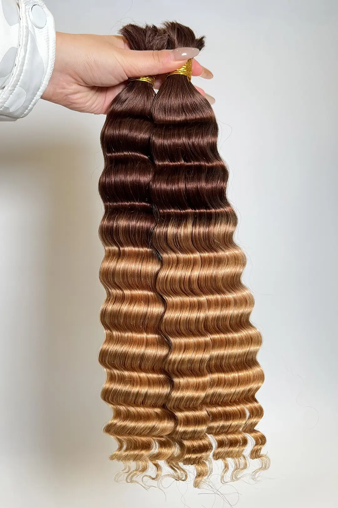 Two-tone Color #4/27 Deep Wave Bulk Hair Double Drawn BU61 - Image 3