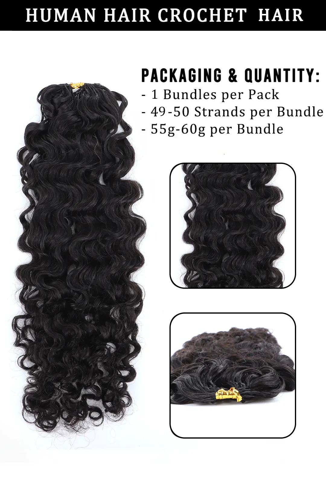 Double Drawn Water Deep Wave Feather Crochet Hair Extension Human Hair FE32 - Image 5