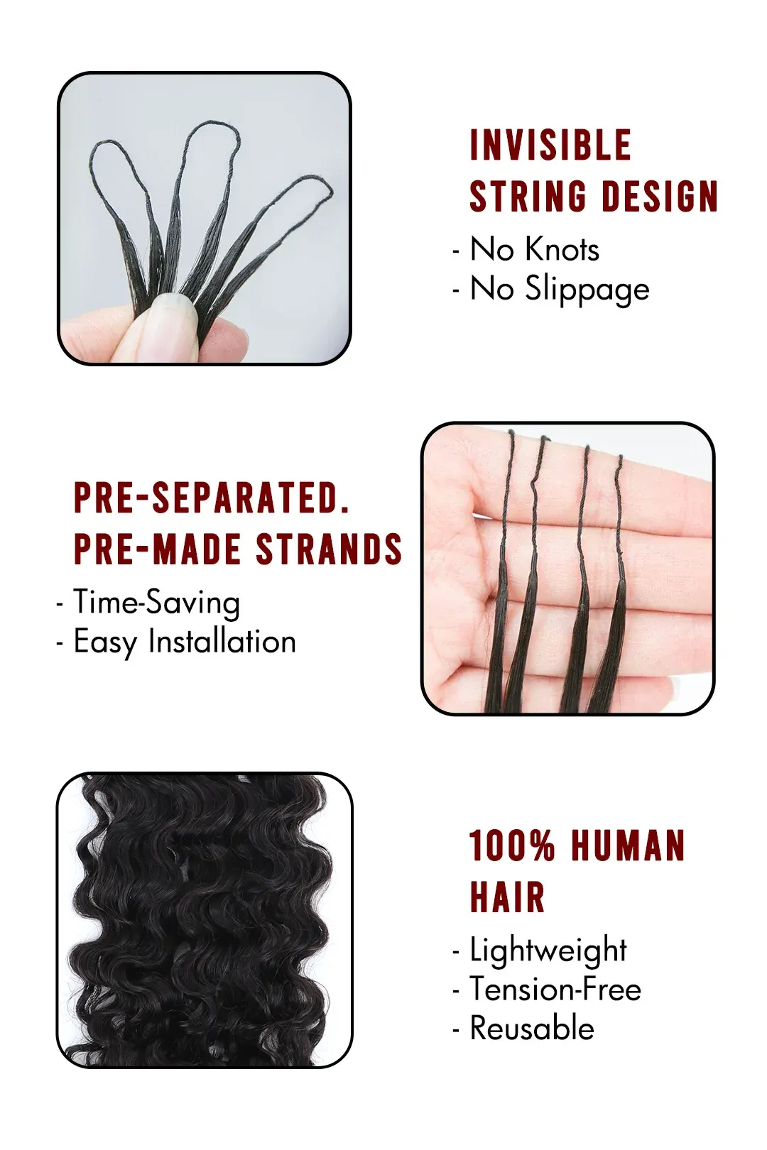 Double Drawn Water Deep Wave Feather Crochet Hair Extension Human Hair FE32 - Image 8