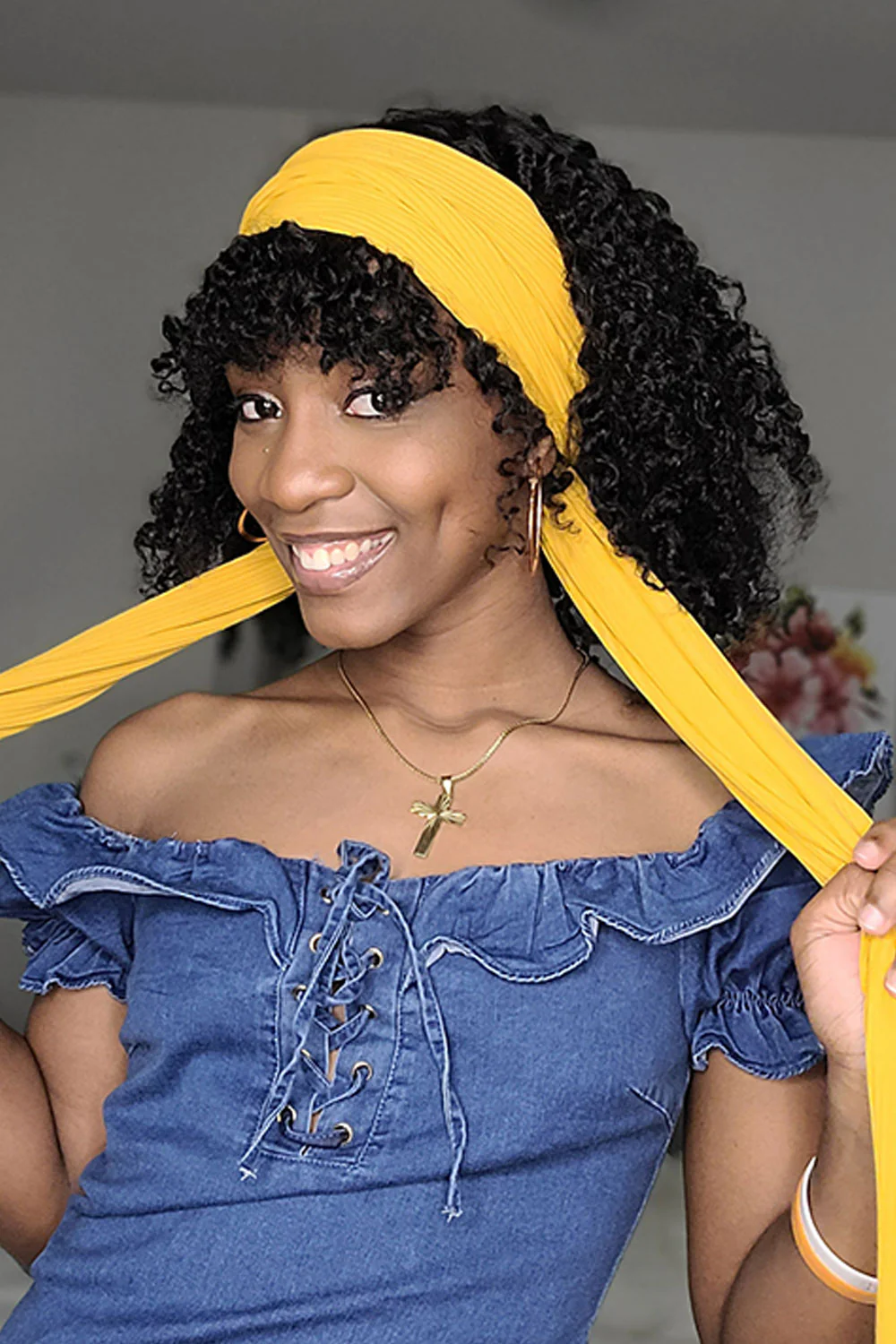 Kinky Curly Headband Wig Human Hair Styles HBW21
