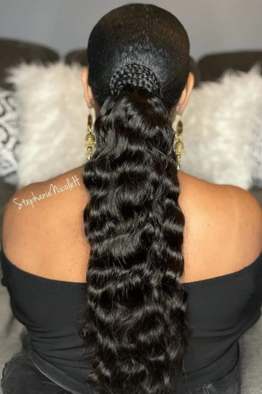 Water Wave Natural Color Drawstring Ponytail  120-150g