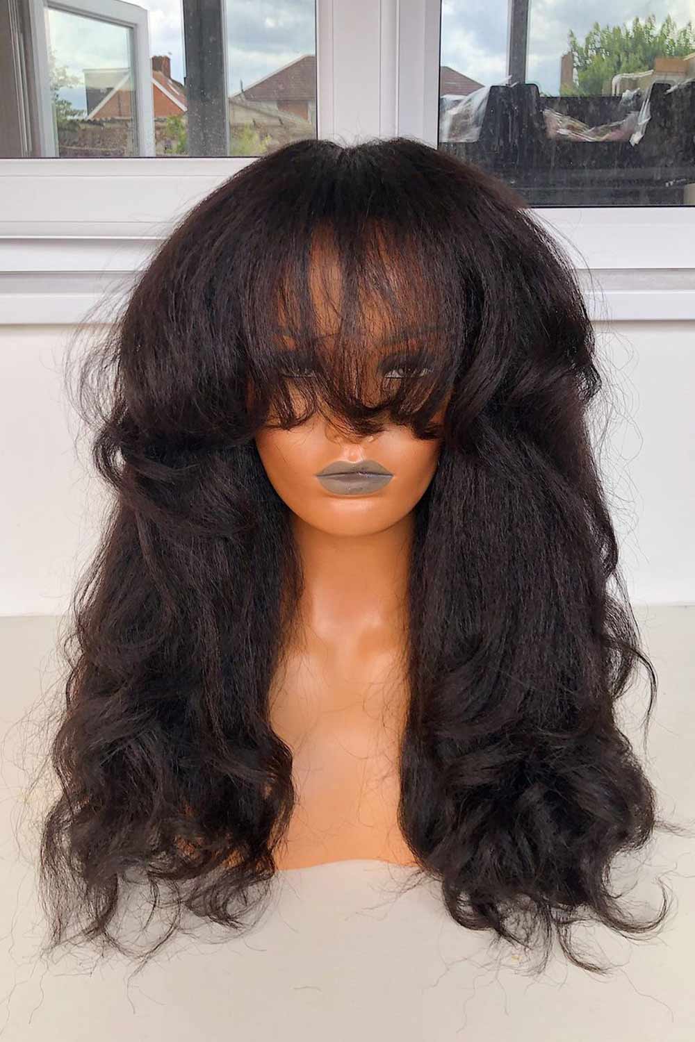 Non-Lace Scalp Top Wigs Yaki Wave with Bangs Virgin Human Hair - Image 2