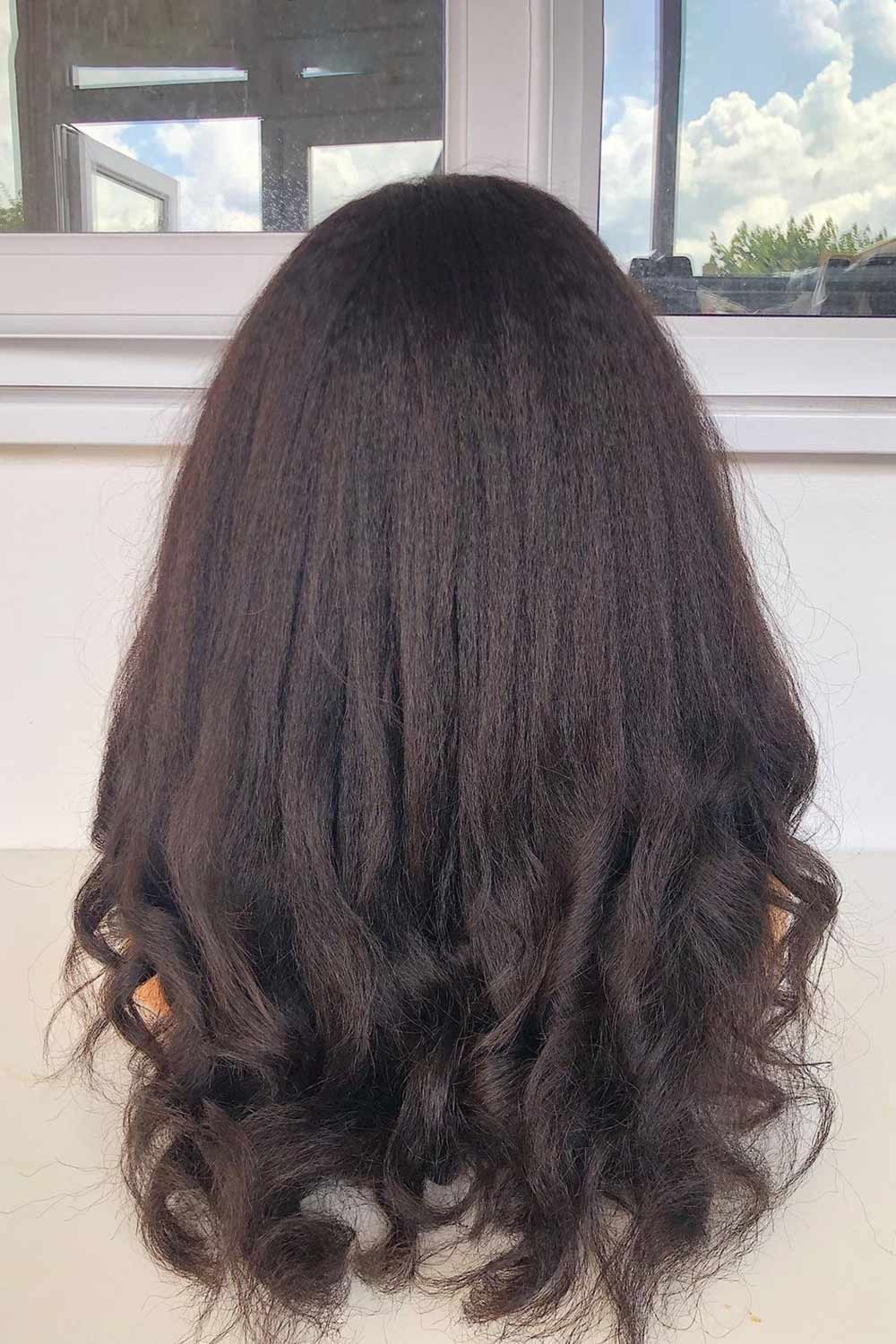 Non-Lace Scalp Top Wigs Yaki Wave with Bangs Virgin Human Hair - Image 4